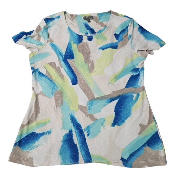 JM Collection Womens Blouse Multi-Color Size PM Polyester Blend Pullover Stretch - Picture 1 of 12
